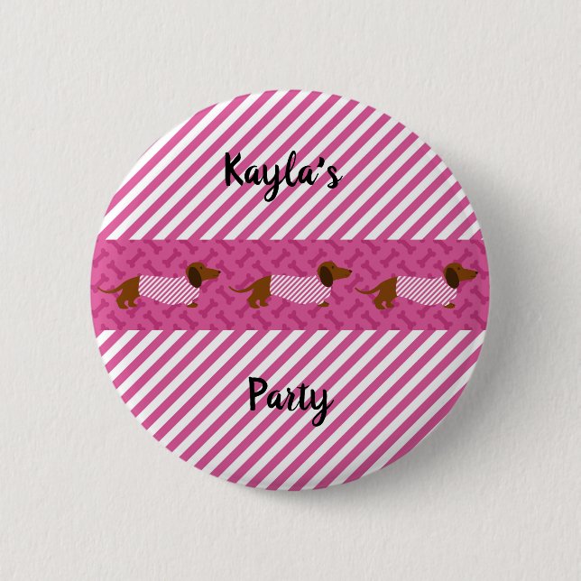 Macaron Rond 5 Cm Bouton rose et blanc Dachshund (Devant)