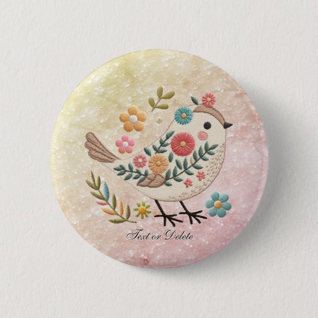 Macaron Rond 5 Cm Bouton rose Feuille Little Bird Flowers (Devant)