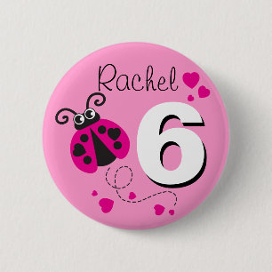Macaron Rond 5 Cm Bouton rose nommé de 6ème anniversaire de filles