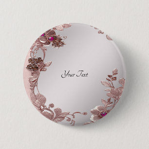 Macaron Rond 5 Cm Bouton rose orné floral
