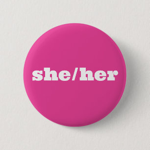 Macaron Rond 5 Cm Bouton rose Pronoun Elle/Elle
