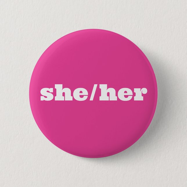 Macaron Rond 5 Cm Bouton rose Pronoun Elle/Elle (Devant)