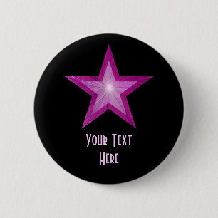 Macaron Rond 5 Cm Bouton Rose Star 'Your Text' noir