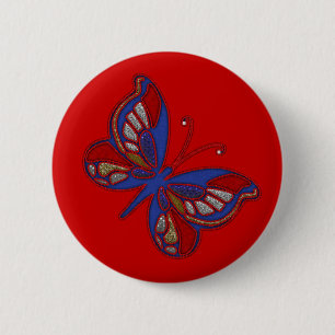 Macaron Rond 5 Cm Bouton rouge Bleu Papillon-rond