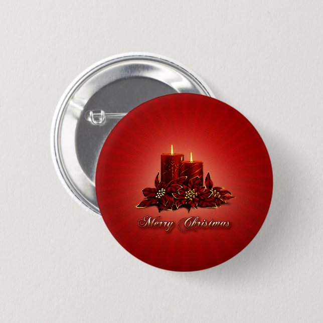 Macaron Rond 5 Cm Bouton rouge bougie de Noël Joyeux (Devant & derrière)