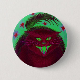 Macaron Rond 5 Cm Bouton rouge chat effrayant rond