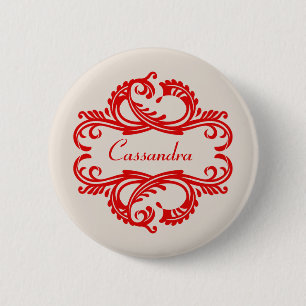 Macaron Rond 5 Cm Bouton rouge Chic Damask