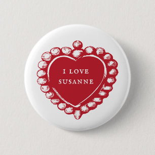 Macaron Rond 5 Cm Bouton Rouge Coeur Personnalisé Nom I Love