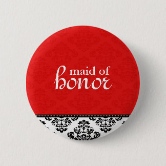 Macaron Rond 5 Cm Bouton rouge Damask Maid of Honor