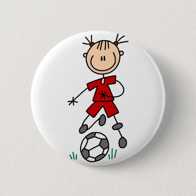 Macaron Rond 5 Cm Bouton rouge de footballeur de fille (Devant)