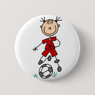 Macaron Rond 5 Cm Bouton rouge de footballeur de fille