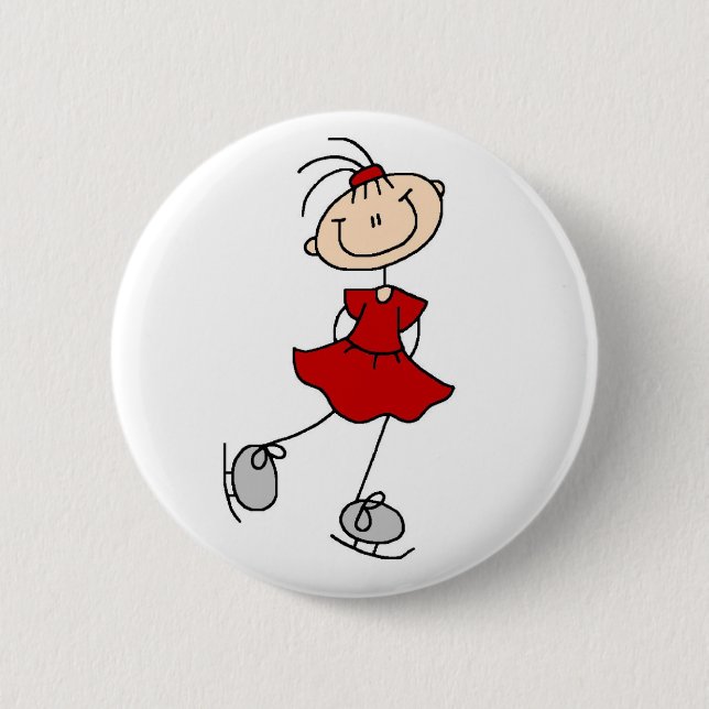 Macaron Rond 5 Cm Bouton rouge de patineur artistique (Devant)