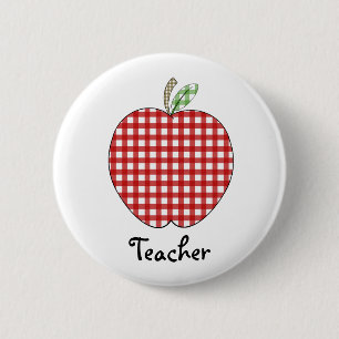 Macaron Rond 5 Cm Bouton rouge de professeur d'Apple de guingan