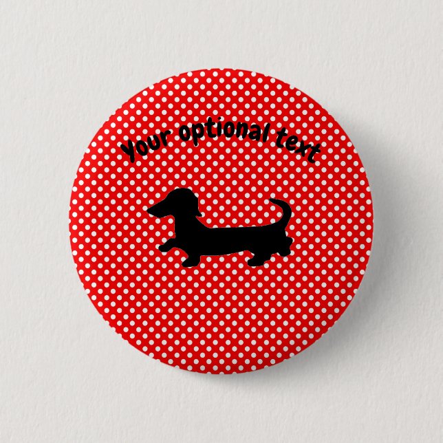 Macaron Rond 5 Cm Bouton rouge et blanc Dachshund (Devant)