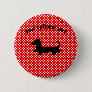 Macaron Rond 5 Cm Bouton rouge et blanc Dachshund