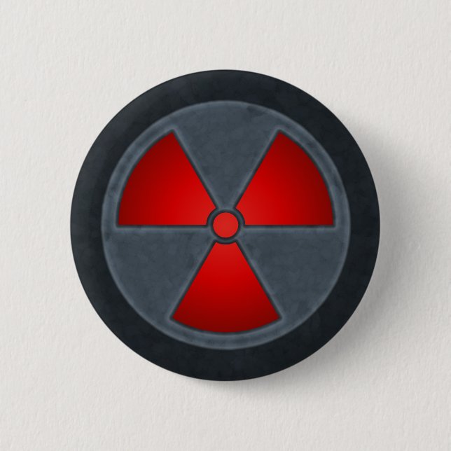 Macaron Rond 5 Cm Bouton rouge et gris de symbole de rayonnement (Devant)