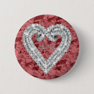 Macaron Rond 5 Cm Bouton rouge rond Love Diamond Heart