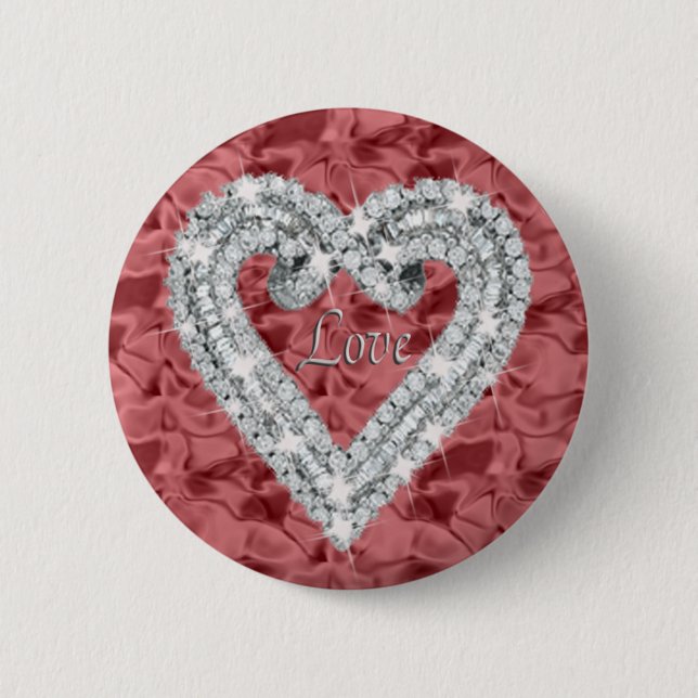 Macaron Rond 5 Cm Bouton rouge rond Love Diamond Heart (Devant)