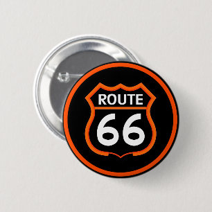 Macaron Rond 5 Cm Bouton Route 66 Classique Bouclier Orange et Noir