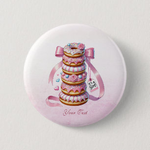 Macaron Rond 5 Cm Bouton Ruban rose des gouttes d'eau