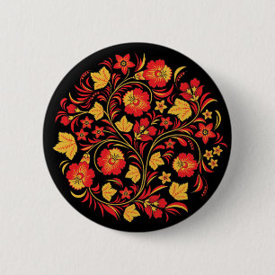 Macaron Rond 5 Cm Bouton russe d'art populaire de Khokhloma