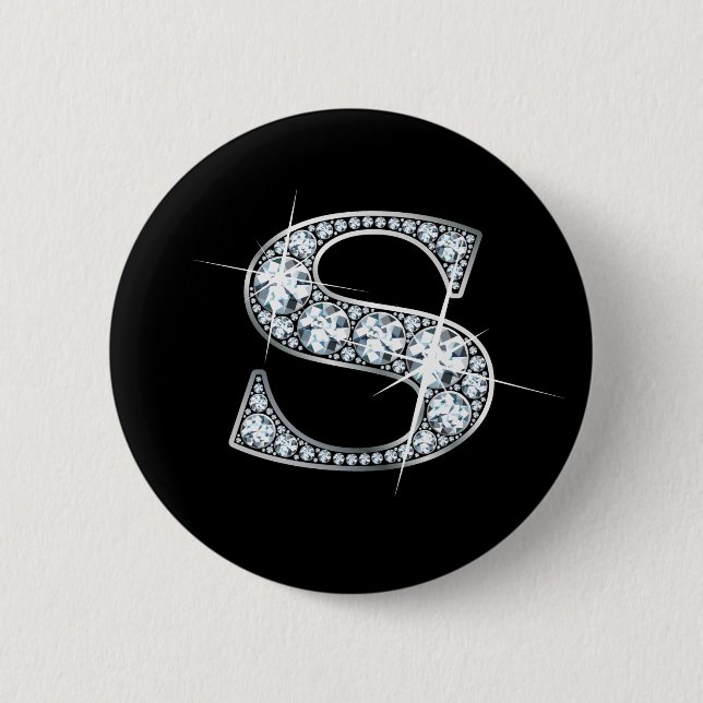 Macaron Rond 5 Cm Bouton "S" Diamond Bling (Devant)