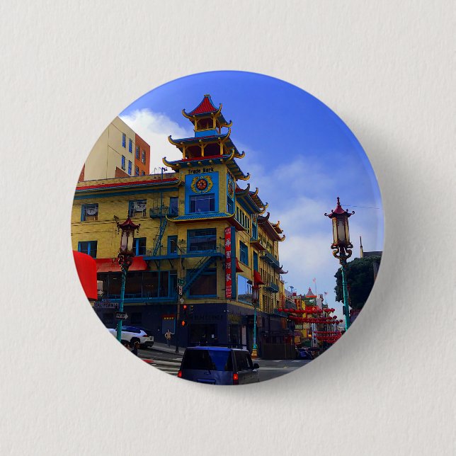 Macaron Rond 5 Cm Bouton San Francisco Chinatown #8 (Devant)