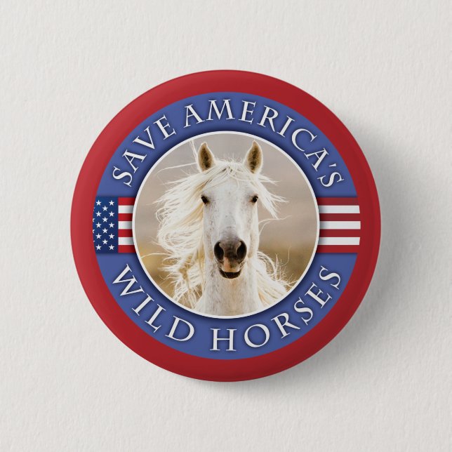 Macaron Rond 5 Cm Bouton Sauvez les chevaux sauvages de l'Amérique (Devant)