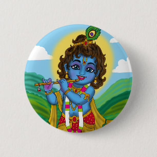 Macaron Rond 5 Cm Bouton Seigneur Krishna
