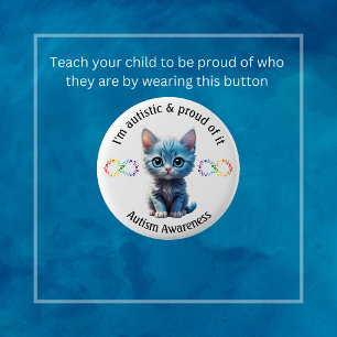 Macaron Rond 5 Cm Bouton Sensibilisation sur l'autisme Kitten bleu