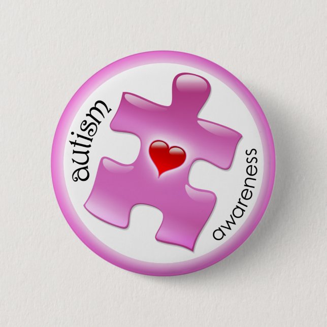 Macaron Rond 5 Cm Bouton sensibilisation sur l'autisme - Rose (Devant)