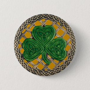 Macaron Rond 5 Cm Bouton shamrock Et Noeuds Celtiques Or