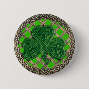 Macaron Rond 5 Cm Bouton shamrock Et Noeuds Celtiques Vert