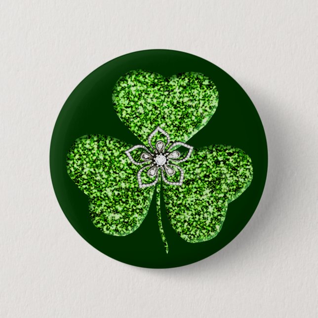 Macaron Rond 5 Cm Bouton Shamrock parties scintillant Et Fleur (Devant)