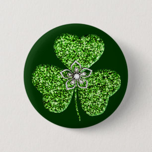 Macaron Rond 5 Cm Bouton Shamrock parties scintillant Et Fleur