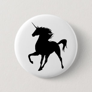 Macaron Rond 5 Cm Bouton Silhouette Unicorne noire
