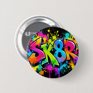 Macaron Rond 5 Cm Bouton SK8R Neon Graffiti – Art Coloré de Skateur