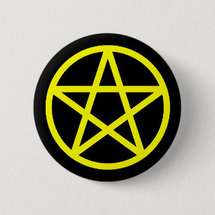 Macaron Rond 5 Cm Bouton solide noir jaune de pentagramme