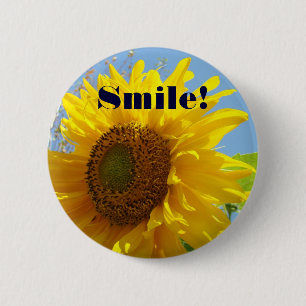 Macaron Rond 5 Cm Bouton Sourire ! Jaune Ensoleillé Tournesol Lumine