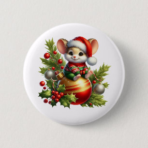 Macaron Rond 5 Cm Bouton Souris de Noël