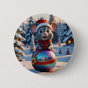 Macaron Rond 5 Cm Bouton Souris de Noël