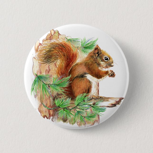 Macaron Rond 5 Cm Bouton Squirrel Wildlife (Devant)