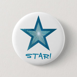 Macaron Rond 5 Cm Bouton 'STAR!' Blue Star blanc