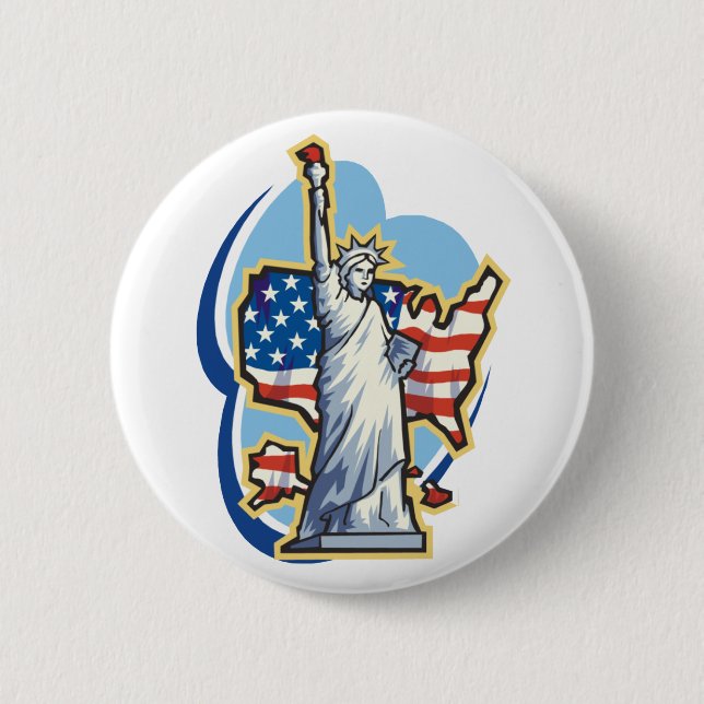 Macaron Rond 5 Cm Bouton Statue De Liberté (Devant)