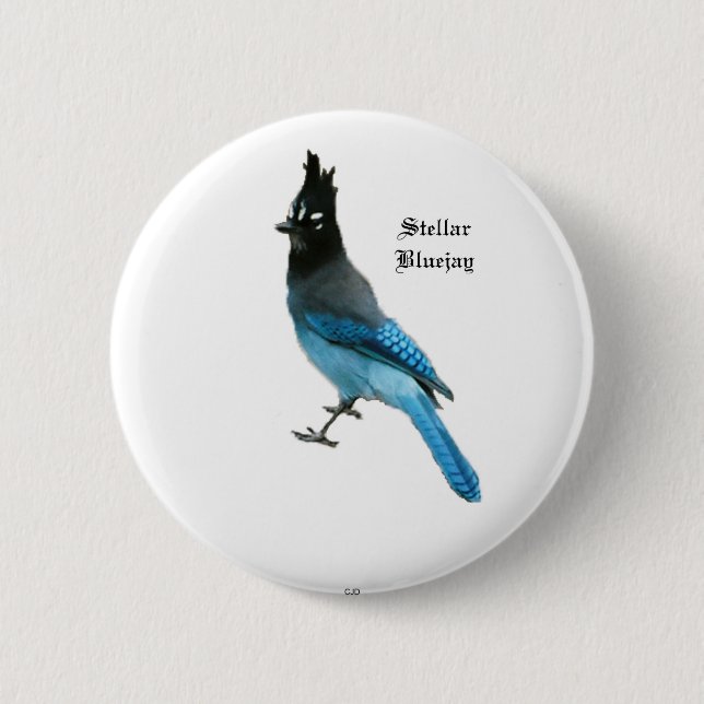 Macaron Rond 5 Cm Bouton Stellar Blue Jay (Devant)