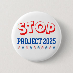 Macaron Rond 5 Cm Bouton Stop Project 2025 Vote Bleu Anti-Trump USA