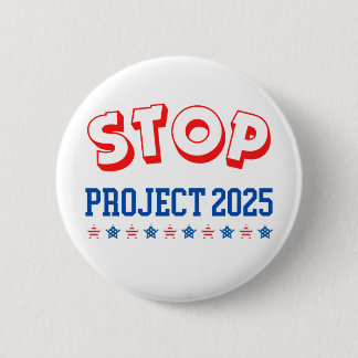 Macaron Rond 5 Cm Bouton Stop Project 2025 Vote Bleu Anti-Trump USA