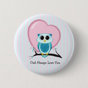 Macaron Rond 5 Cm Bouton Stripes Cute Owl & Heart Modèle