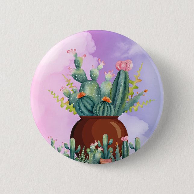 Macaron Rond 5 Cm Bouton Sunrise Cactus (Devant)