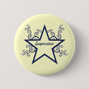 Macaron Rond 5 Cm Bouton Superstar Swirls, Bleu foncé